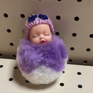 Purple and White Plush Baby Doll Toy keychain